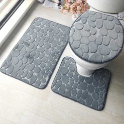 Bathroom Bath Mat Set Non Slip Soft Cobblestone Mat Set of 3