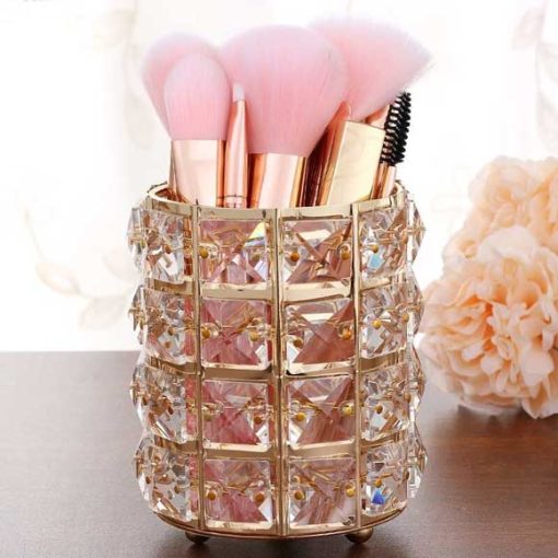 European Luxury Golden Crystal Dressing Table Makeup Brush Organizer - Image 2