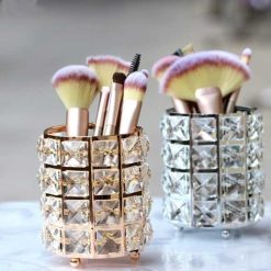 European Luxury Golden Crystal Dressing Table Makeup Brush Organizer
