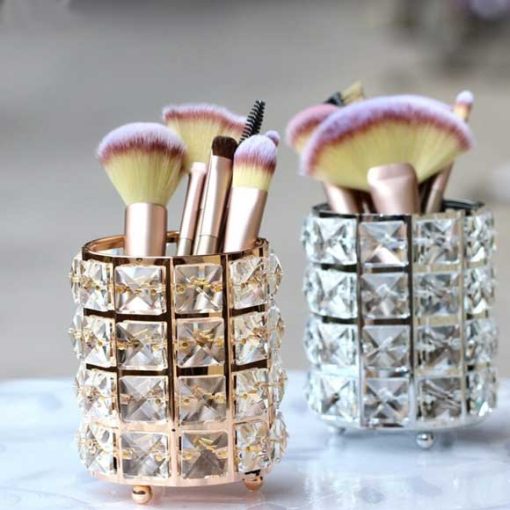 European Luxury Golden Crystal Dressing Table Makeup Brush Organizer