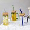 Ice Tea Glass Mug with Wooden Top and Glass Straw 450ml 2 2