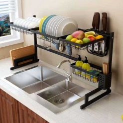 Over The Sink Dish Drying Rack Shelf Stainless Steel Kitchen Cutlery Holder 85cm