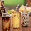 Durable Tea Juice Milk Glass Cup With Straw