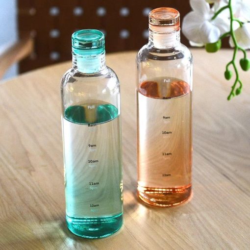 Glass Water Bottle With Time Scale Print