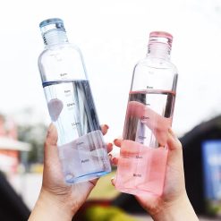 Glass Water Bottle With Time Scale Print