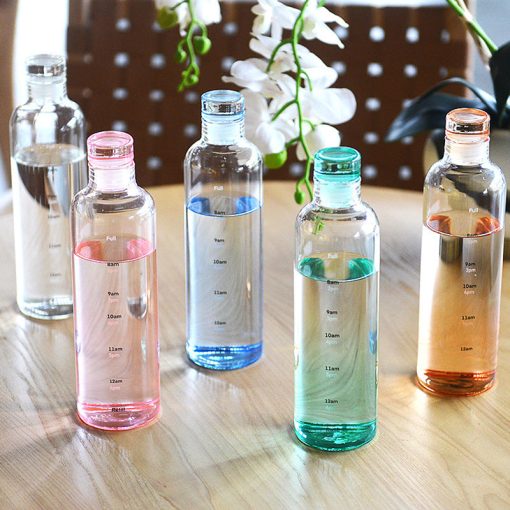 Glass Water Bottle With Time Scale Print