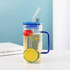 GLASS SQUARE STRAW JUICE CUP