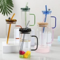 GLASS SQUARE STRAW JUICE CUP