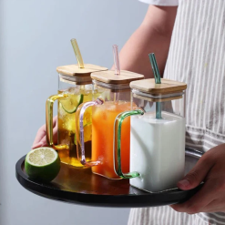 GLASS MUG WITH LID & STRAW