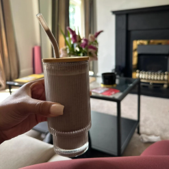 Spill Proof Glass Coffee Tumbler Mug with Straw
