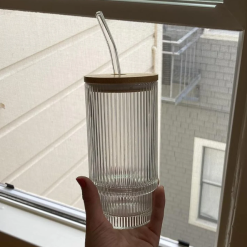 Spill Proof Glass Coffee Tumbler Mug with Straw