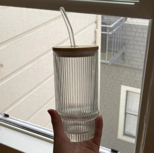 Spill Proof Glass Coffee Tumbler Mug with Straw