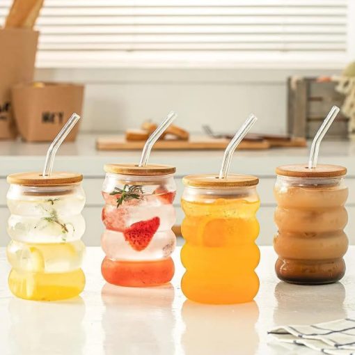 Glass Tumbler with Glass Straw and Wooden Lid - Image 2