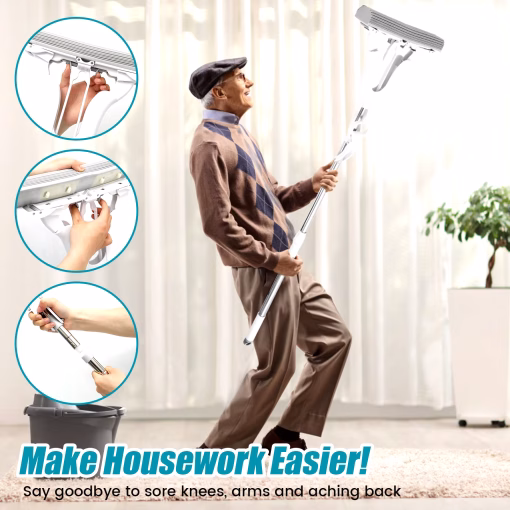 PVA Sponge Mop with Adjustable Handle and Self-Wringing