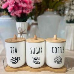 Ceramic Kitchen Jars With Wooden Base