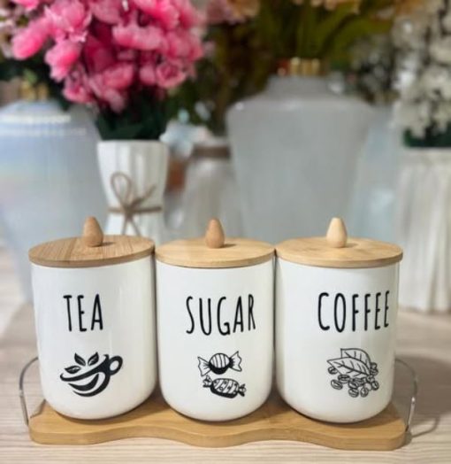 Ceramic Kitchen Jars With Wooden Base