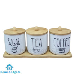 Porcelain Canister Set 3Pcs with Wooden Tray