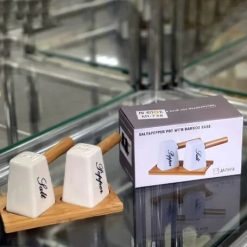 Salt Shaker Set With Wooden Handle & Bamboo Base