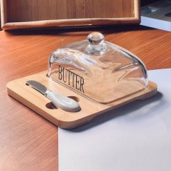 Wooden Butter Dish with Glass Lid