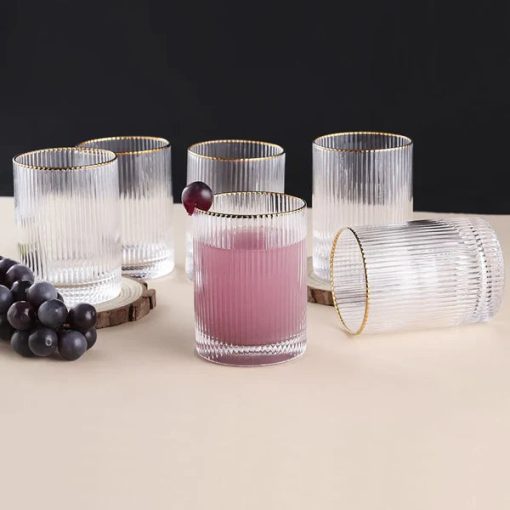 Ridged Stripe Gold Rim Glassware Set