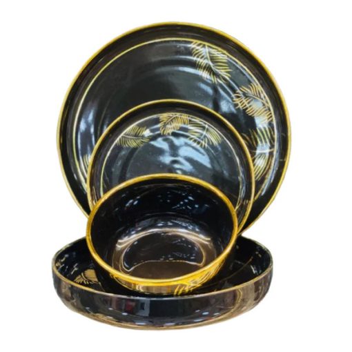 24 Pieces Porcelain Dinner Set - Black Golden - Image 2