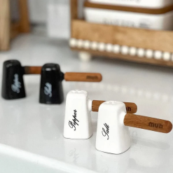 Salt Shaker Set With Wooden Handle Bamboo Base