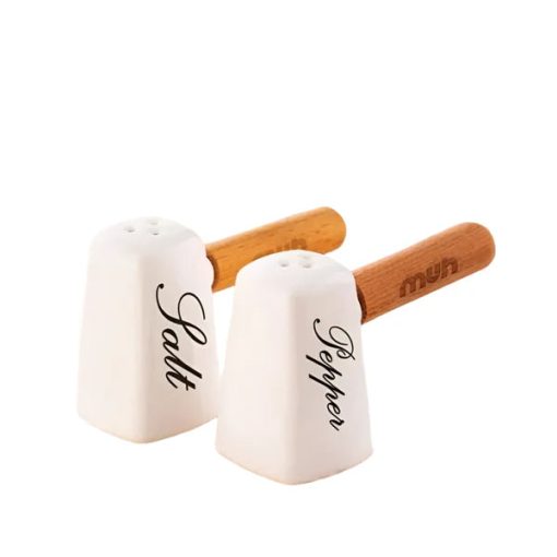 Salt Shaker Set With Wooden Handle Bamboo Base