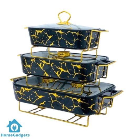 Gold Ceramics Chafing Dish Buffet Set Warmers Dish 3Pcs Set