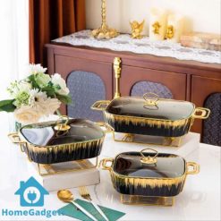 LUXURY CERAMIC BUFFET TRAT WARMING TRAY 3 PCS SET