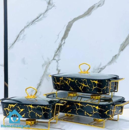 Gold Ceramics Chafing Dish Buffet Set Warmers Dish 3Pcs Set