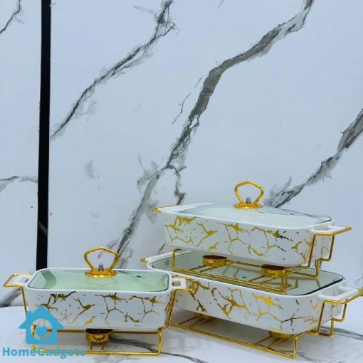 Gold Ceramics Chafing Dish Buffet Set Warmers Dish 3Pcs Set