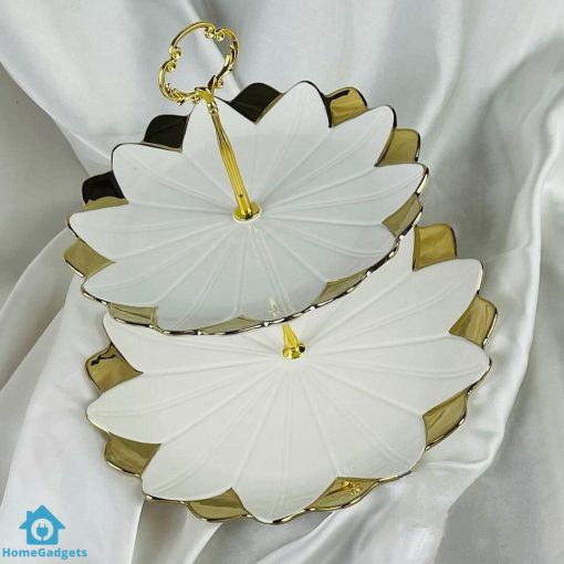 Luxury Classic Gold Tulip Pastry Stand 2 Tier - Image 3