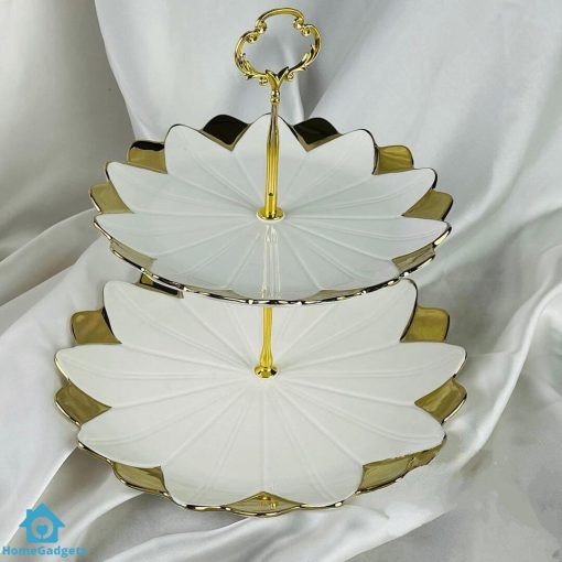 Luxury Classic Gold Tulip Pastry Stand 2 Tier