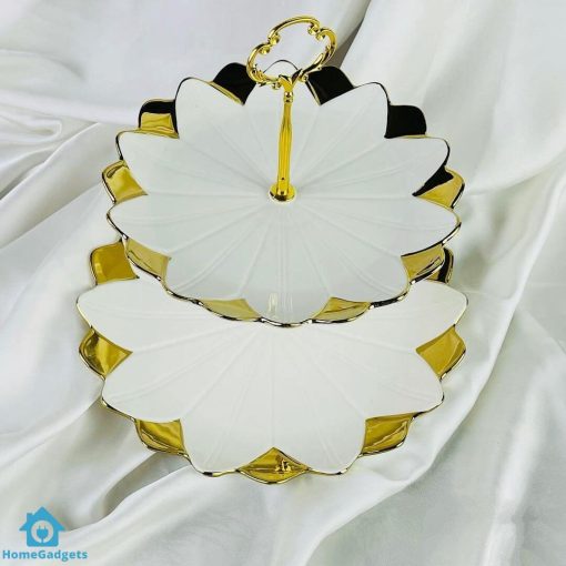 Luxury Classic Gold Tulip Pastry Stand 2 Tier - Image 2