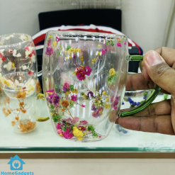 Double Wall Floral Glass Mug 350ml