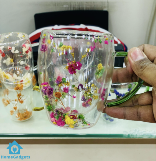 Double Wall Floral Glass Mug 350ml