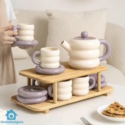 Dounts Porcelain Tea Set on a Wooden Stand 16-Piece