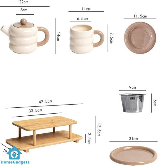Dounts Porcelain Tea Set on a Wooden Stand 16-Piece - Image 5