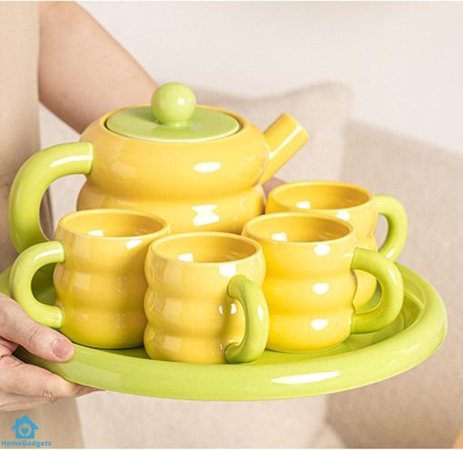 Dounts Porcelain Tea Set on a Wooden Stand 16-Piece - Image 4