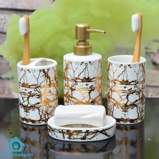 Bathroom Set Marble Design with Gold Set of 4 Pcs