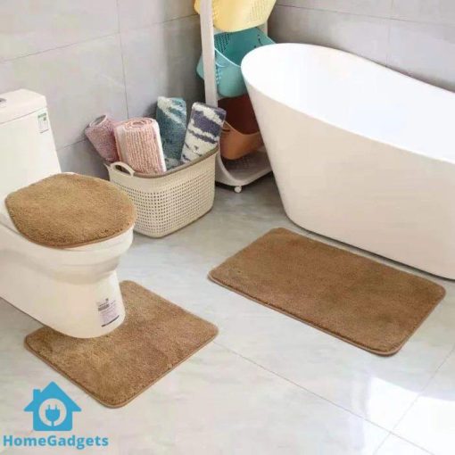 3Pcs Bathroom Set Bath Mat RUG Contour and Toilet Lid Cover with Rubber Backing - Image 3