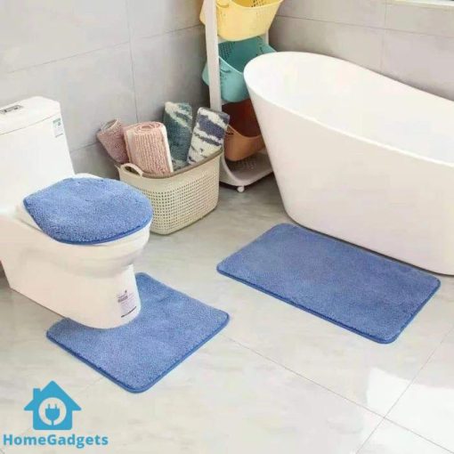 3Pcs Bathroom Set Bath Mat RUG Contour and Toilet Lid Cover with Rubber Backing - Image 4