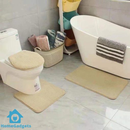 3Pcs Bathroom Set Bath Mat RUG Contour and Toilet Lid Cover with Rubber Backing - Image 5