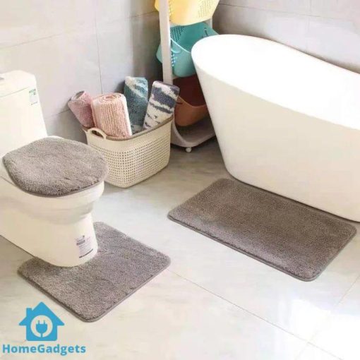 3Pcs Bathroom Set Bath Mat RUG Contour and Toilet Lid Cover with Rubber Backing - Image 2