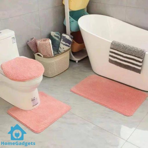3Pcs Bathroom Set Bath Mat RUG Contour and Toilet Lid Cover with Rubber Backing