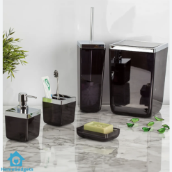 Primanova Bathroom Set Square Clear Acrylic Black With Silver Frame
