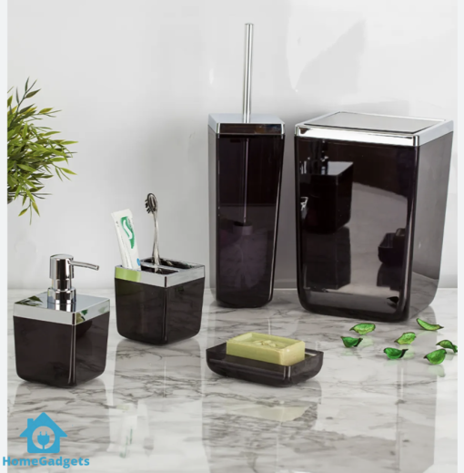 Primanova Bathroom Set Square Clear Acrylic Black With Silver Frame