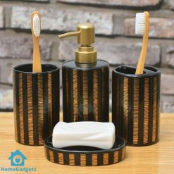 Bathroom Set Black and Gold Stripes Set of 4Pcs