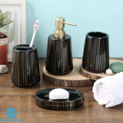 Bathroom Set Black with Gold Line Set of 4 Pcs