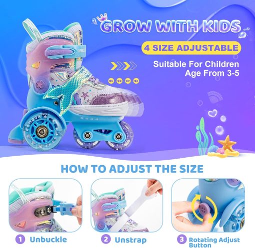 Mermaid Skates Adjustable Girls Roller Skates Indoor Outdoor